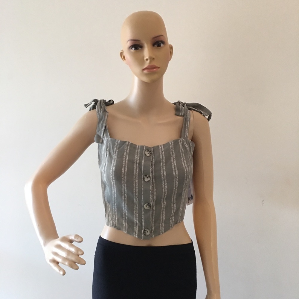 Jolt Grey Button-front Striped Corset Crop Top Size XL